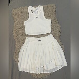 ALO Yoga Asymmetrical Pleated Skirt and Tank Top - White